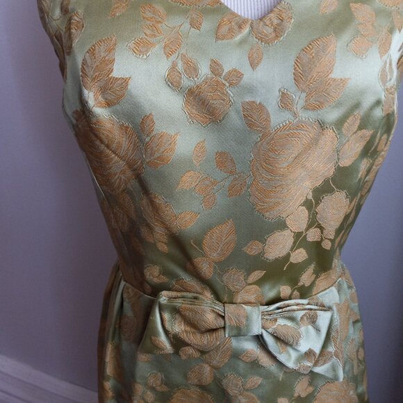 VINTAGE 1960'S GREEN GOLD BROCADE DRESS JACKET SET - Picture 11 of 15